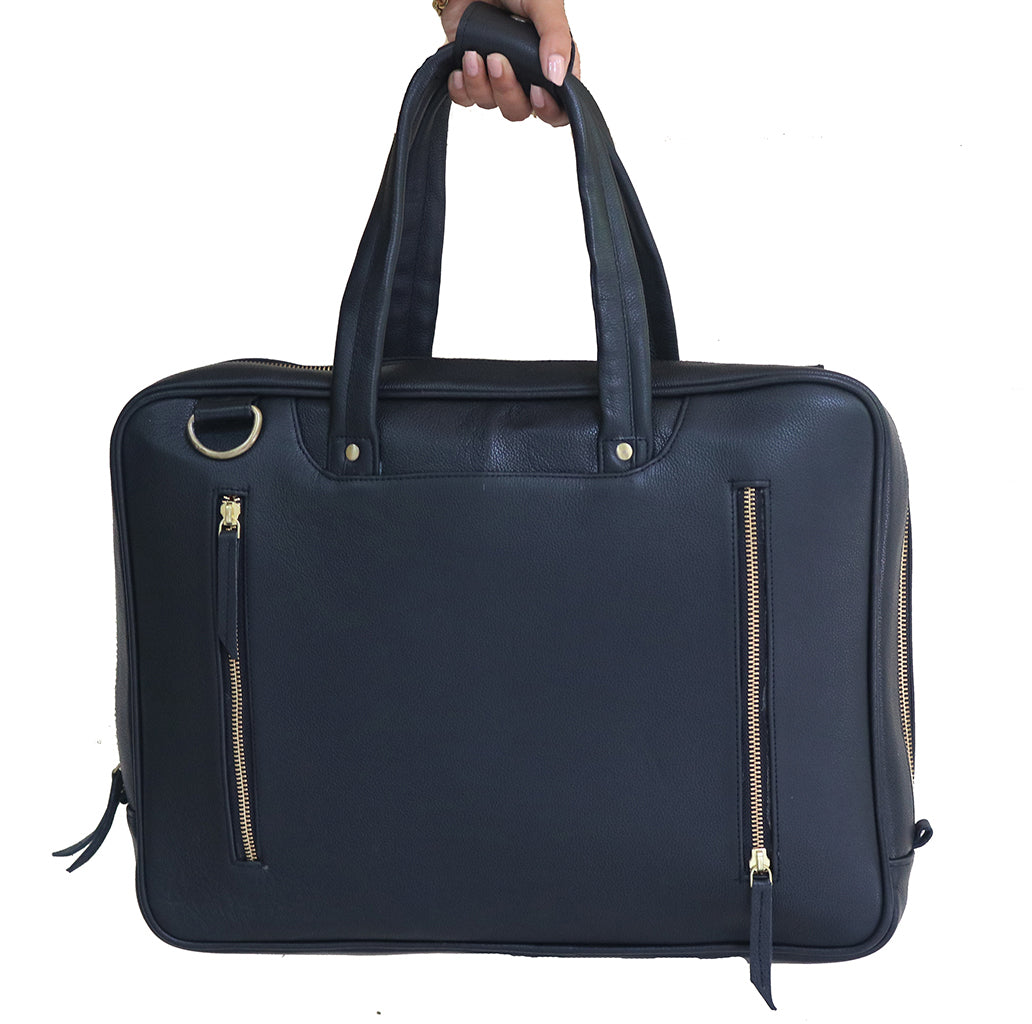 Black Leather Briefcase For 15 Inch Laptop.