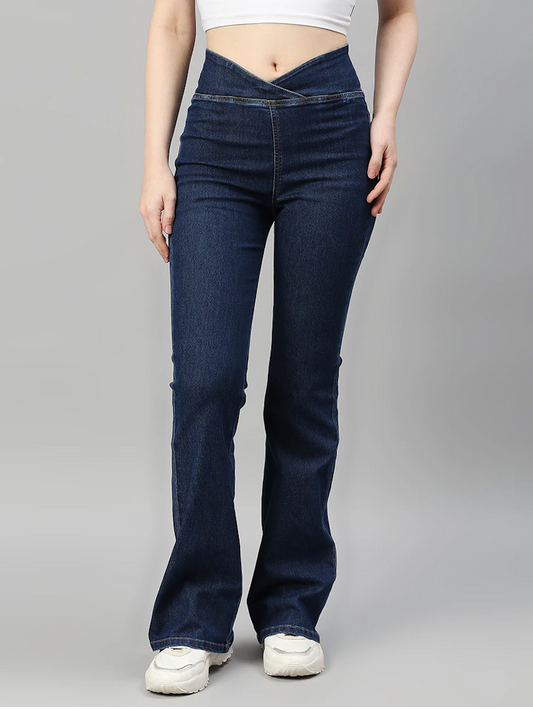 Women's Cotton  High Rise Denim Jeans(Size34)(Colornavy blue)