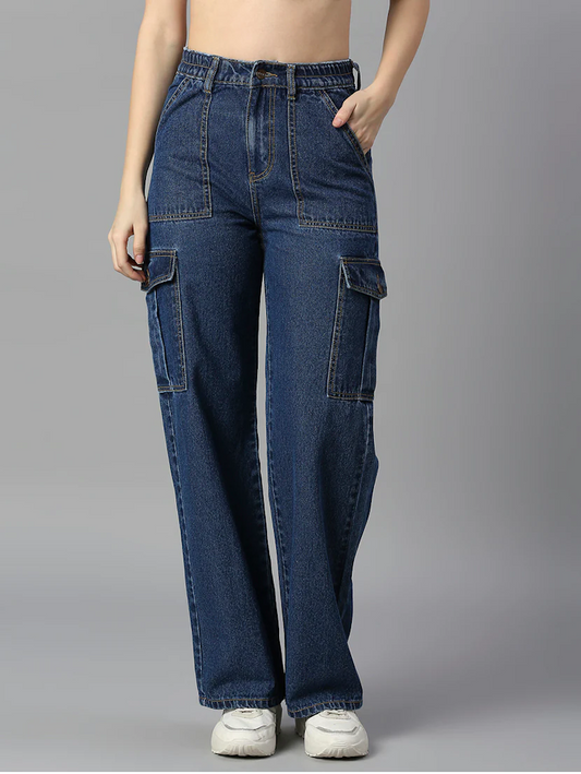 Women High Rise Denim Jeans(Size32)(Colorblue)