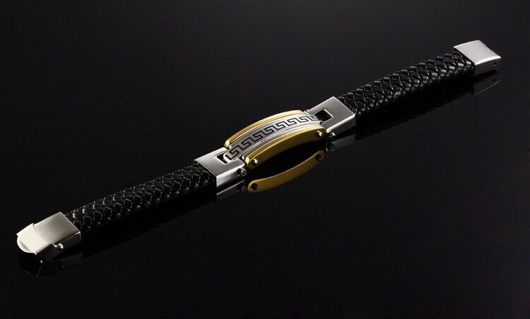 Black Leather Braided Stainless Steel Men's Bracelet