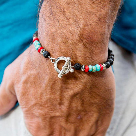 Beaded New volcanic stone men's bracelet Turquoise Elastic Jewelry